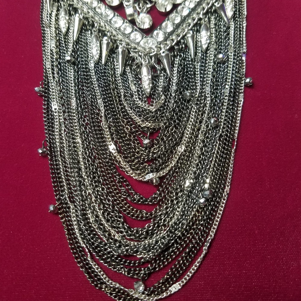 Silver Beaded Chain Rhinestone Statement N… - Picture 3 of 4